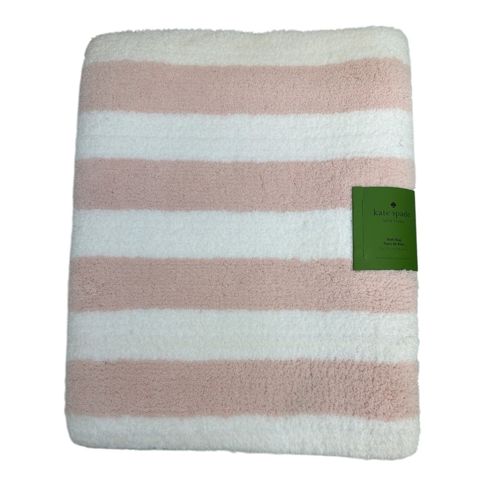 Kate Spade New York Pink White Stripe 20" x 32" Non-Slip Backing Bath Rug NWT